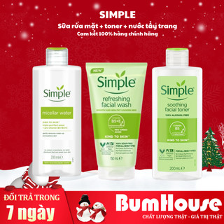 Combo Da Sạch Sâu SIMPLE Nước Tẩy Trang Micellar 200ml + Sữa Rửa Mặt Refreshing 150ml + Toner 200ml