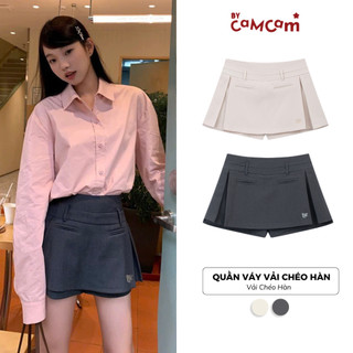 Quần Váy 𝑩𝒚𝒄𝒂𝒎𝒄𝒂𝒎 Cách Điệu Hàn Quốc Vải Chéo Hàn Đính Logo Nữ Tính