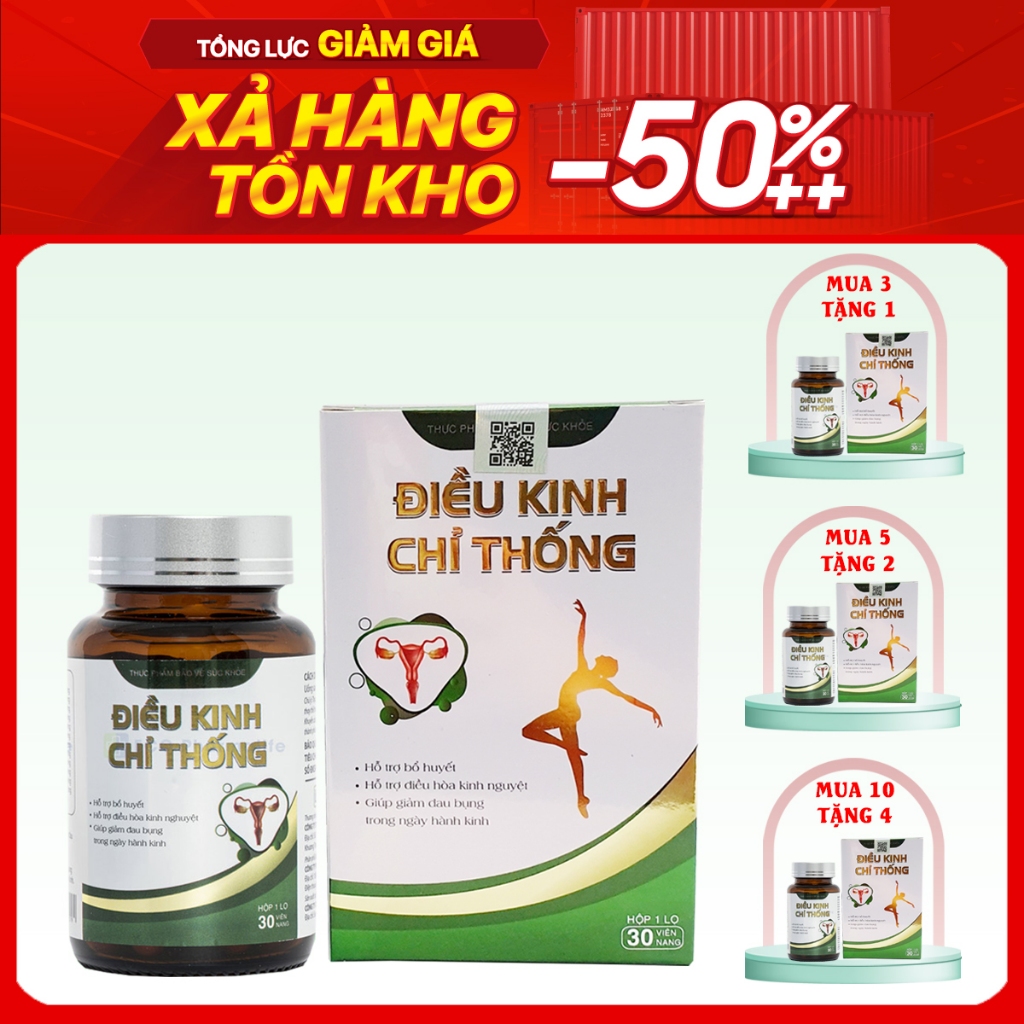 Viên Uống Điều Kinh Chỉ Thống (Lọ 30 Viên) - Hỗ Trợ Bổ Khí Huyết, Điều Hòa Kinh Nguyệt, Rong Kinh, Giảm Đau Bụng Kinh