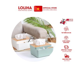 ⛔freeshipxtra⛔ hộp đựng giấy ăn mặt gỗ có khay để đồ
