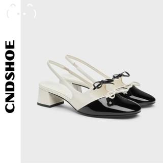 (FREESHIP - SHIP HỎA TỐC) Court Double Bow Shoes - Giày Cao Gót Nữ Mũi Tròn Phối Nơ Gót Vuông