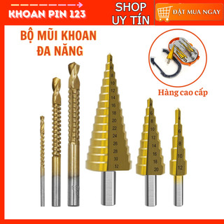  Hộp 6 mũi khoan đa năng khoan tháp mũi khoan cắt phủ titan hộp đựng cao cấp 