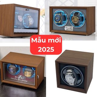 (New 2025) Hộp xoay đồng hồ cơ 2 chiếc bằng gỗ bọc da cao cấp sang trọng mẫu mới nhất