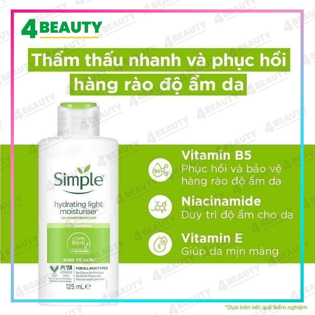 Kem Dưỡng Simple Cấp Ẩm Dành Cho Mọi Loại Da 125ml - Simple Kind To Skin Hydrating Light Moisturiser - 4beauty | BigBuy360 - bigbuy360.vn