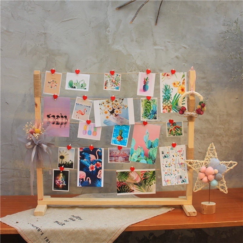 khung gỗ treo ảnh kích thước 50x50 cm tặng 20 kẹp gỗ trái tim