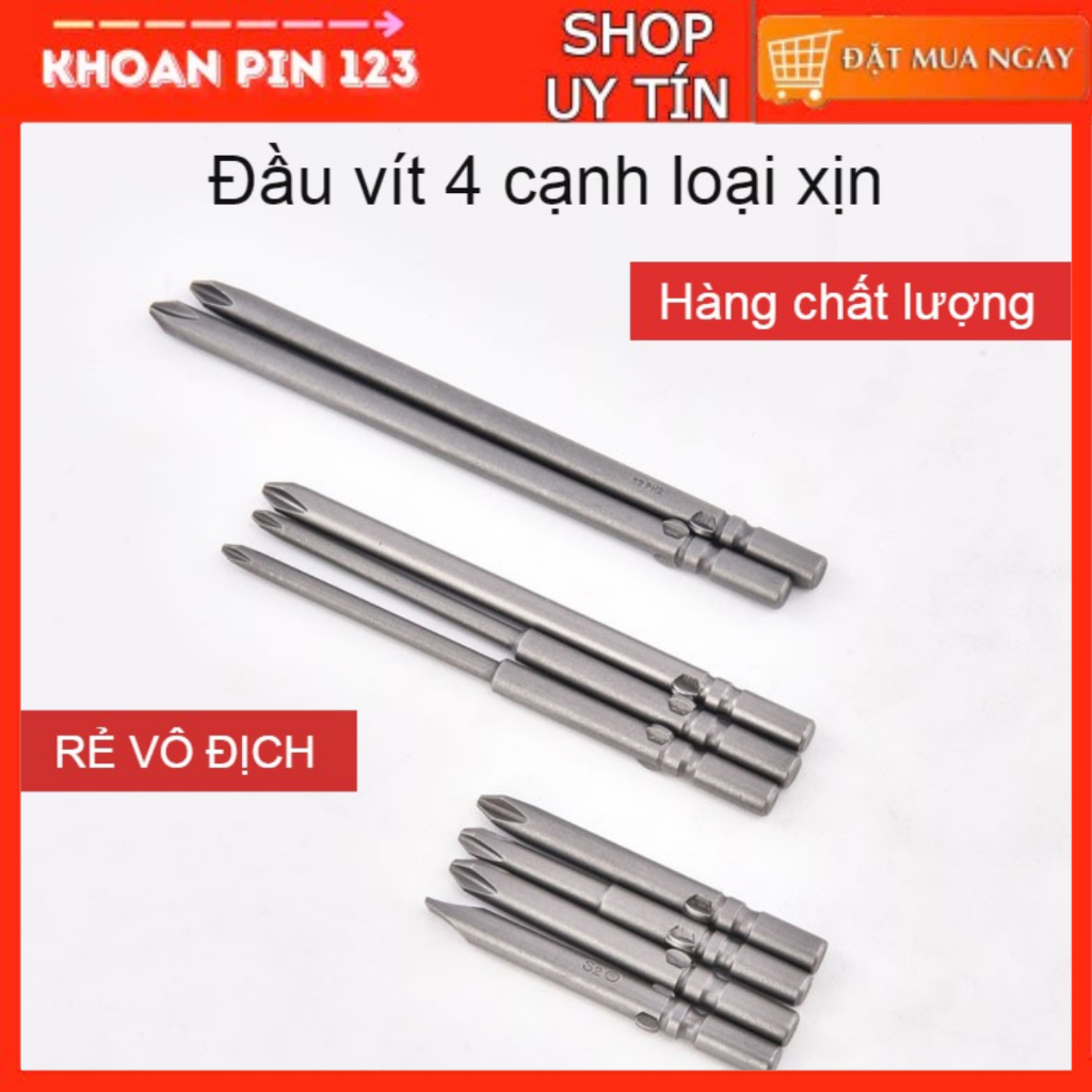 Mũi Vặn Vít, Đầu Vặn Vít 4 Cạnh Hình Chữ Thập Size Cực Đại Dài Đến 30Cm