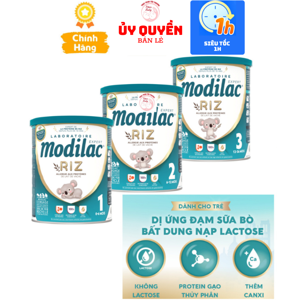 Sữa Modilac Riz số 1, 2, 3 Lon 800g dành cho trẻ dị ứng đạm bò và bất nạp Lactose nhập khẩu Pháp Mẫu