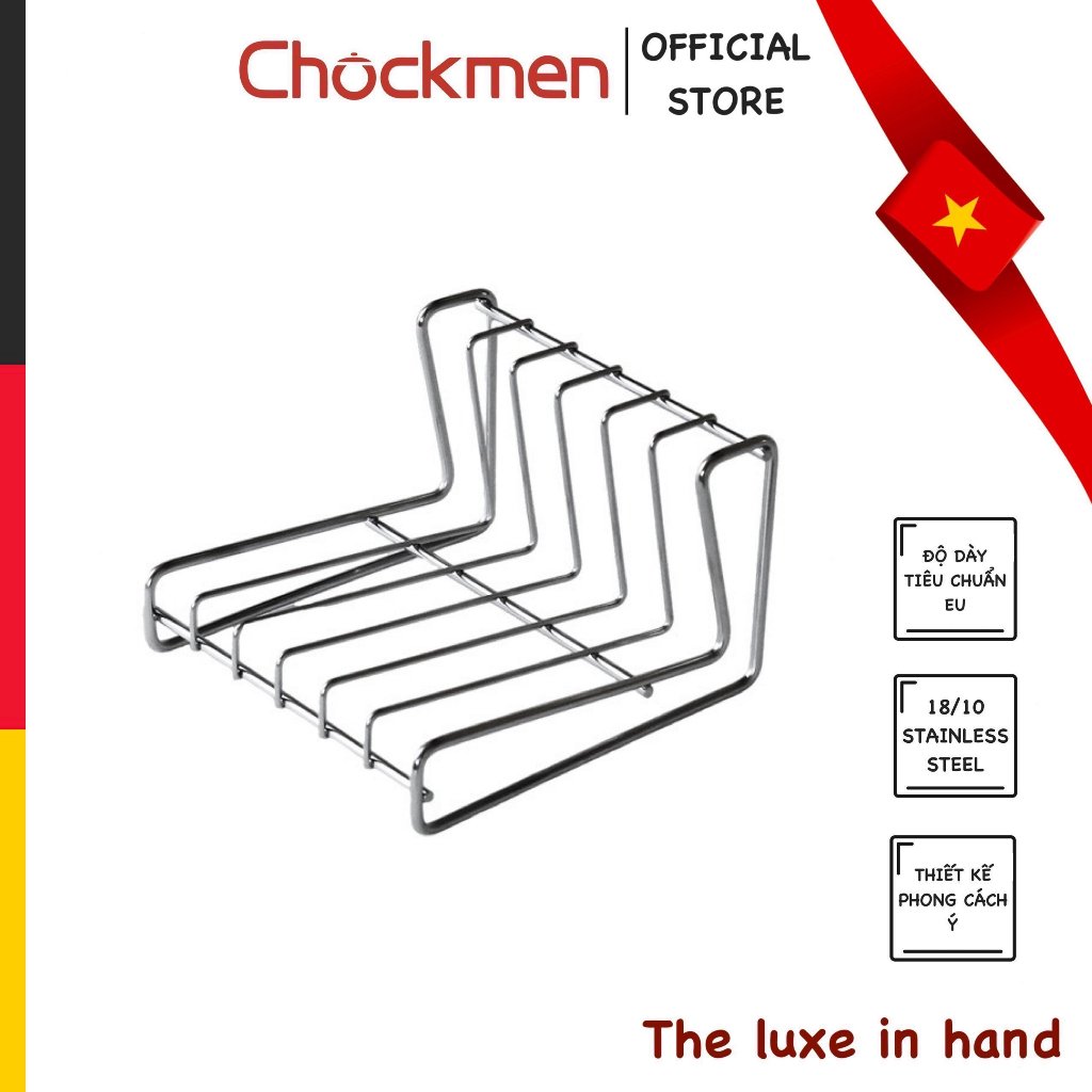 Khay Úp Đĩa CHOCKMEN Inox 18/10 Chữ L Giá Úp Đĩa Để Trên Mặt Bàn Tủ Bếp Kệ Để Bát Đĩa Ráo Nước