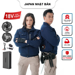 Bộ Áo Điều Hoà Nhật Bản Chính Hãng, PIN 86.000mAh, Quạt 18V Không Chổi Than Siêu Êm Chất Vải Cotton Dày Dặn, BH 12 Tháng