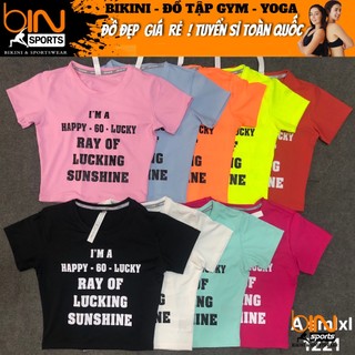 Áo thun nữ tập gym yoga aerobic thể thao croptop ngắn tay chất liệu thun poly co dãn 4 chiều BINSPORTS A123