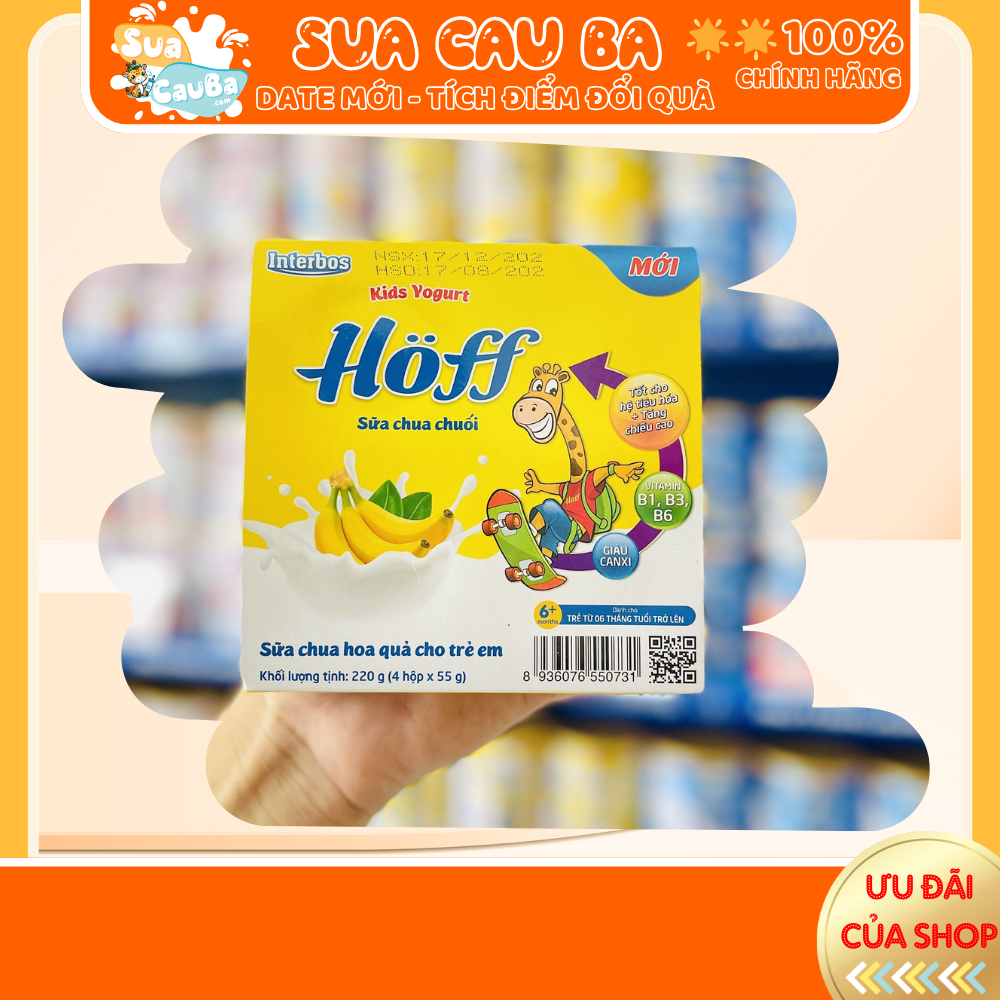 Sữa chua hoa quả Hoff vị CHUỐI - 1 LỐC (4 hộp x 55g)