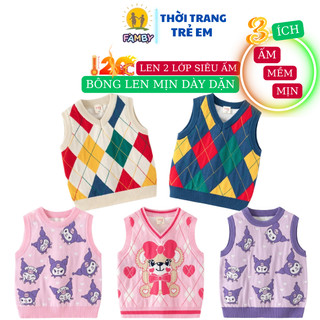 Áo len gile 2 lớp bé trai bé gái FAMBY áo len không tay ấm mềm mịn dày dặn thời trang trẻ em