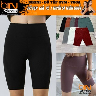 Quần đùi ngố nữ tập gym yoga aerobic thể thao lưng cao che khuyết điểm chất liệu thun poly co dãn 4 chiều BINSPORTS Q021