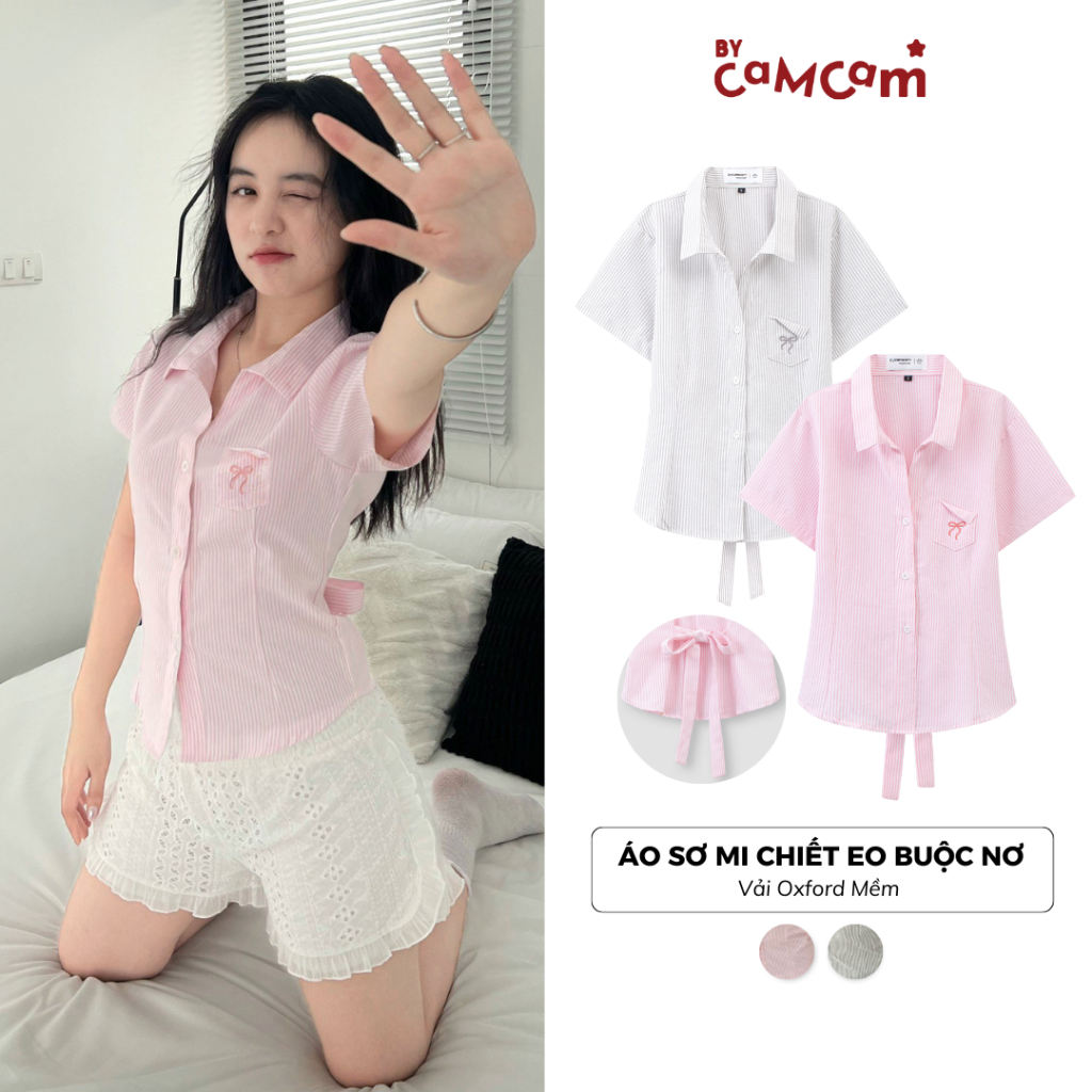 Áo Sơ Mi Chiết Eo 𝑩𝒚𝒄𝒂𝒎𝒄𝒂𝒎 Buộc Nơ Có Túi Ngực Dành Cho Nữ Phong Cách Hàn Quốc AMN004 | BigBuy360 - bigbuy360.vn