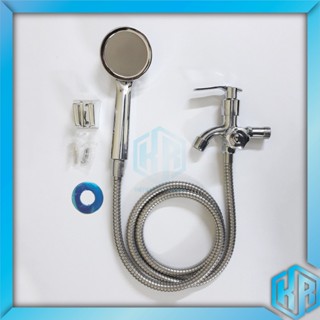 Bộ củ sen và vòi sen tăng áp bằng nhựa ABS tròn mỏng 1 đường nước lạnh mạ crome áp lực cao - Đủ bộ củ sen+tay+dây+cài