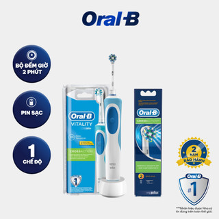 Combo bàn chải đánh răng điện oral-b vitality crossaction blue d12.513 và 2 đầu bàn chải oral-b crossaction.