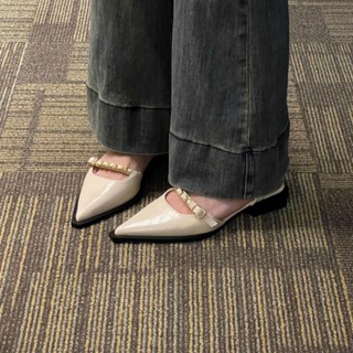 [ HÀNG SẴN] Giày nữ đế thấp mũi nhọn gót vuông phong cách nhẹ nhàng mẫu mới