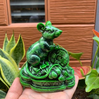 [Linh vật phong thủy] Tượng đá con chuột trang trí ôm giữ tài lộc may mắn trang trí phong thủy- Cao 11cm - Màu xanh lục