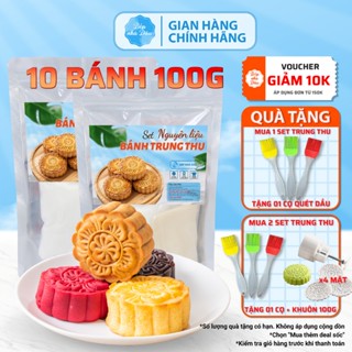 Set Làm Bánh Trung Thu Mix 4 Vị Thành Phẩm 10 Cái 100g Vị Đậu Xanh, Đậu Đỏ, Trà Xanh, Khoai Môn