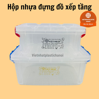 Hộp nhựa đựng đồ xếp tầng cao Việt Nhật có quai, nắp to đẹp dày chắc chắn, nhựa PP chất lượng cao