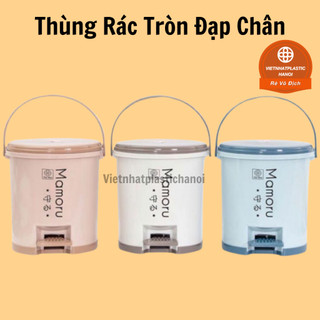 Thùng rác tròn đạp chân thông minh nhựa Việt Nhật (MS:8024) - Bật rác nhựa nắp tròn dung tích 5L,10L