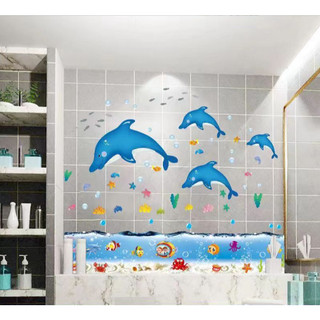 Bộ Combo decal dán tường - Cá heo phối chân Đại dương ( 2 tấm )