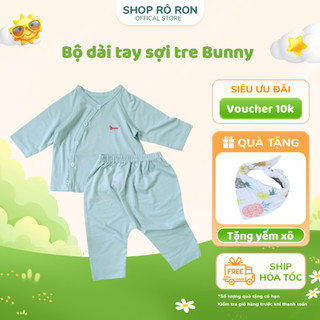 Bộ sơ sinh sợi tre dài tay BUNNY  - Bộ sơ sinh cài chéo chất thun lụa siêu mềm mát cho bé - Shop Rô Ron