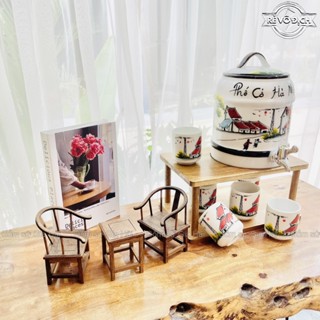 Bình Nước Dáng Trụ, Bộ Bình Đựng Nước Hoạ Tiết Vẽ Tay Phố Cổ Decor Dễ Thương Cốc Uống Nước Sứ Bát Tràng