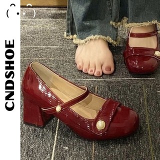 (FREESHIP - SHIP HỎA TỐC) GIÀY MARY JANE DA ĐỎ CAO GÓT 5CM TĂNG CHIỀU CAO TIỂU THƯ