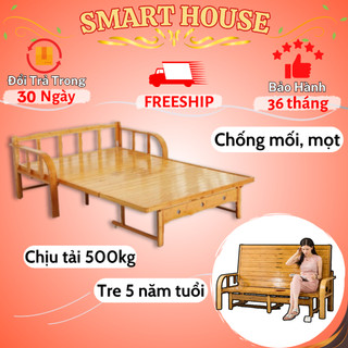 (FREESHIP) Ghế Giường Sofa Tre Gấp Gọn 2 Trong 1 Tiện Lợi, Hiện Đại Phong Cách Cổ Điển, 100% Làm Từ Tre Tự Nhiên