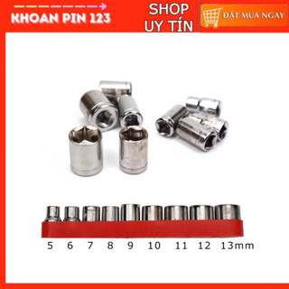 Bộ đầu khẩu, đầu chụp 9 món size 5mm - 13mm 1/4 (gỉ)