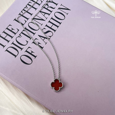 Dây chuyền bạc nữ TLEE cỏ bốn lá màu đỏ sang trọng TLEE JEWELRY D0293