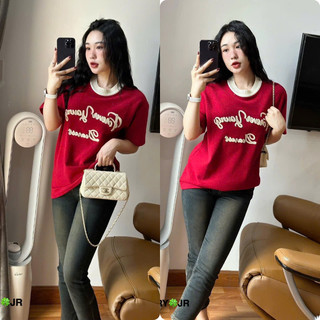  Áo Phông Nữ Chữ Xù Thun Zip Mềm Mịn Nhẹ Form Rộng Giấu Quần Freesize Quảng Châu Cao Cấp 