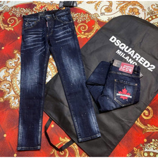 Quần Jean Xanh DSQ lá phong đỏ_Jean Xanh trơn ống côn lên fom siêu đẹp