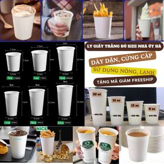 50 cốc/ ly giấy trắng tráng pe 8 oz 12 oz 16 oz 22 oz đựng thức uống nóng lạnh, bắp rang, gà rán cực sang