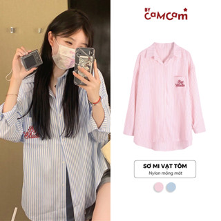 Áo Sơ Mi Bycamcam Kẻ Sọc Tay Dài Mỏng Mát Form Rộng Vạt Tôm Thời Trang Hàn Quốc.