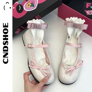 Giày Jennie Mary Jane Mũi Tròn Đính Nơ Hồng Chất Da PU Cao Cấp Đế Cao 2cm Phong Cách Tiểu Thư
