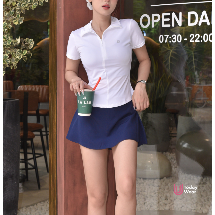 Set đồ tập gym yoga thể thao áo Lia top trắng mix chân váy Lina skirt xanh than Today U Wear | BigBuy360 - bigbuy360.vn