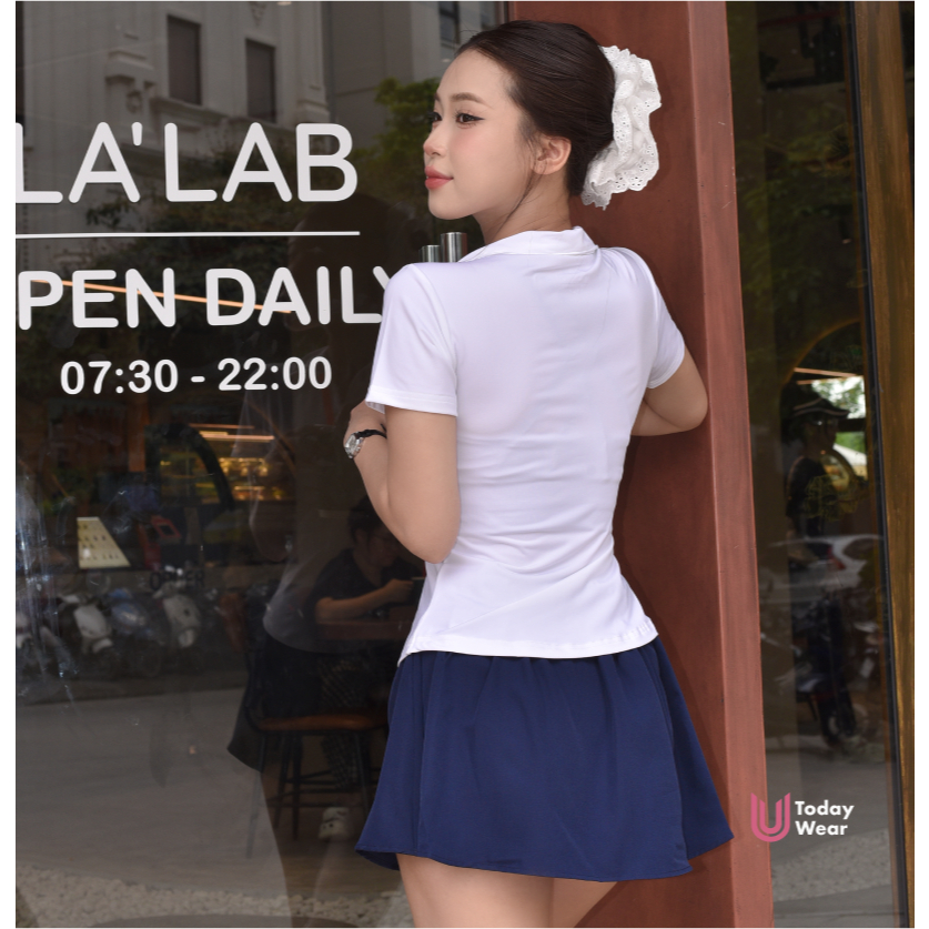 Set đồ tập gym yoga thể thao áo Lia top trắng mix chân váy Lina skirt xanh than Today U Wear | BigBuy360 - bigbuy360.vn