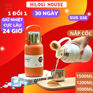Bình giữ nhiệt 1500ml HiLOGI inox 316, nắp làm cốc uống nước chắc chắn, có khay lọc trà, giữ nóng 10h, lạnh 24h