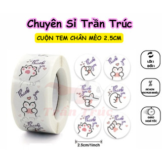 Cuộn 500 tem thank you chân mèo siêu cute, sticker- chuyen si tran truc