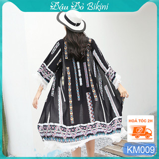 Áo kimono voan đi biển dáng dài tay lỡ, chất đẹp mềm mại nhẹ nhàng, áo choàng họa tiết thổ cẩm cho outfit đẹp | KM009