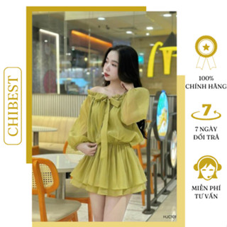 Jumpsuit nữ ngắn voan trễ vai nơ ngực bánh bèo siêu dể thương CHIBEST HJC101