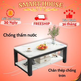 Bàn trà sofa phòng khách, bàn trà bệt cách tân, bàn trà sofa decor hai tầng mặt vân đá cẩm thạch