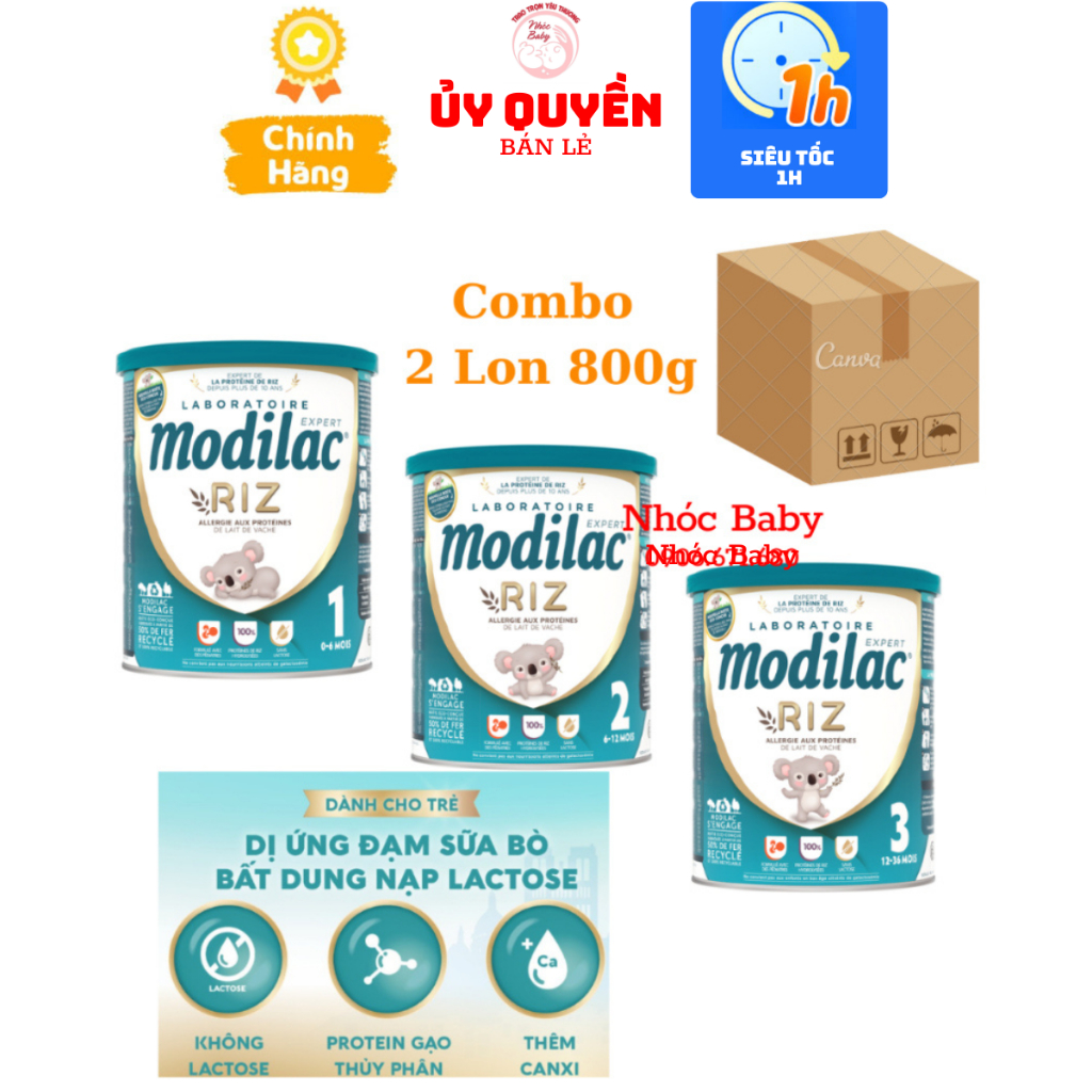 [Combo 2 Lon] Sữa Modilac Riz số 1, 2, 3 Lon 800g dành cho trẻ dị ứng đạm bò và bất nạp Lactose nhập