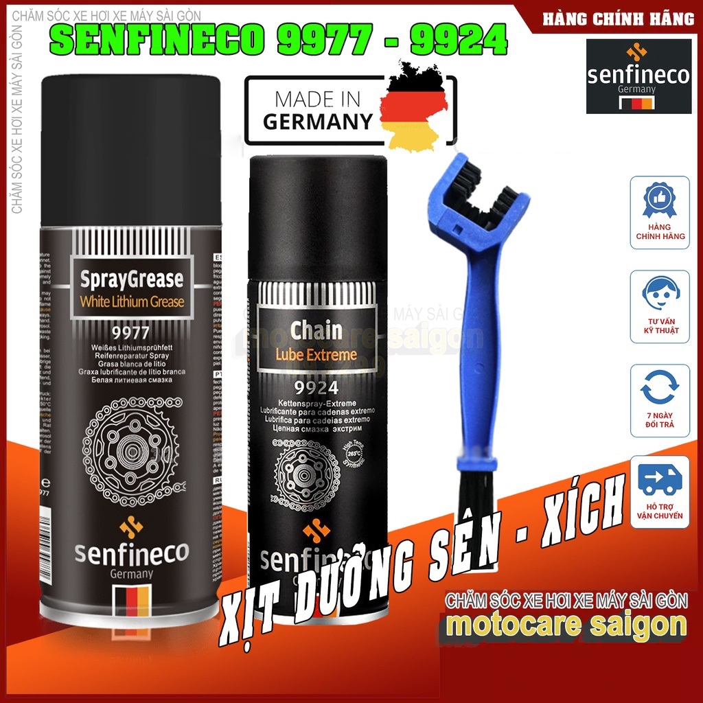 Xịt Dưỡng Sên Senfineco 9977 White Lithium Grease Mỡ Bò Trắng 450ml và Senfineco 9924