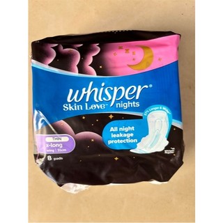 ( GÓI 8 MIẾNG MẪU MỚI) Băng vệ sinh ban đêm Whisper Skin Love chống tràn siêu mỏng 8 miếng 31CM