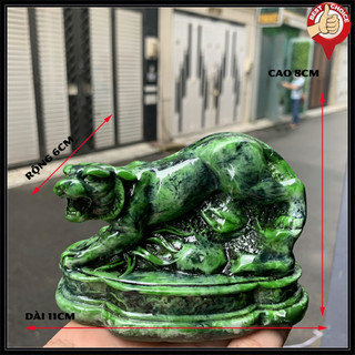 [Linh vật hổ phong thủy] Tượng đá con Hổ trang trí phong thủy bàn làm việc - Màu xanh lục bích - Cao 8cm