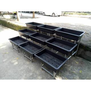 Giàn kệ trồng rau sạch bậc thang 3 tầng đặt 9 chậu đại thông minh, thùng xốp - chưa chậu