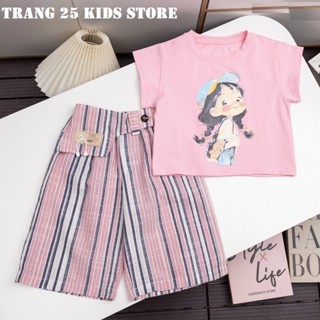 Đồ bộ bé gái quần caro ống rộng form lửng, áo in hình cô gái tone hồng dễ thương - G521 - -Trang 25 Shop
